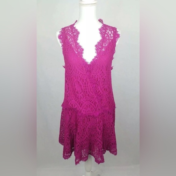 Free People Size XS Heart In Two Orchid Pink Crochet Lace Mini Dress - Picture 2 of 8